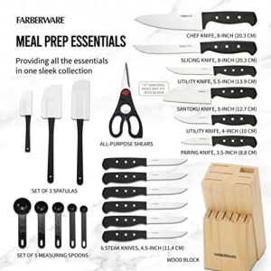 Farberware 22-Piece Never Needs Sharpening Triple Rivet High-Carbon Stainless Steel Knife Block and Kitchen Tool Set, Black