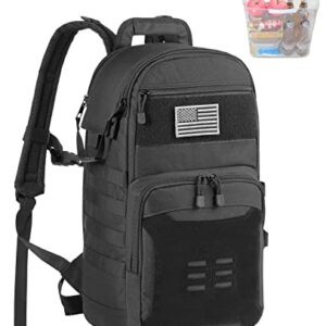 DBTAC Tactical Lunch Backpack, Large Lunch Cooler for Men Women Adult | Backpack Coolers insulated Leak Proof for Work Picnic Travel w/ Soft Easy-Clean Liner x2 (Black, 24-Cans)