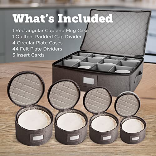 storageLAB China Storage Set, Hard Shell and Stackable, for Dinnerware Storage and Transport, Protects Dishes Cups and Mugs, Felt Plate Dividers Included (Gray, 5 Piece Quilted Set for China Storage)