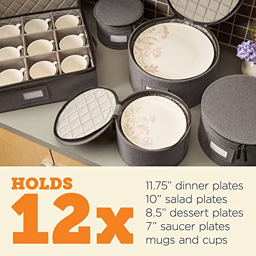 storageLAB China Storage Set, Hard Shell and Stackable, for Dinnerware Storage and Transport, Protects Dishes Cups and Mugs, Felt Plate Dividers Included (Gray, 5 Piece Quilted Set for China Storage)