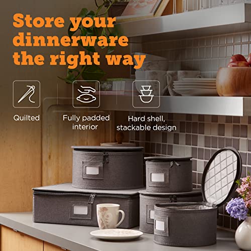 storageLAB China Storage Set, Hard Shell and Stackable, for Dinnerware Storage and Transport, Protects Dishes Cups and Mugs, Felt Plate Dividers Included (Gray, 5 Piece Quilted Set for China Storage)