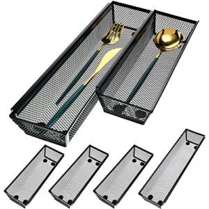 6 pcs silverware drawer organizer assorted size drawer organizer for kitchen metal mesh utensil tray large and medium cutlery flatware trays holder storage for flatware knives, 12 x 3 inch, 9 x 3 inch