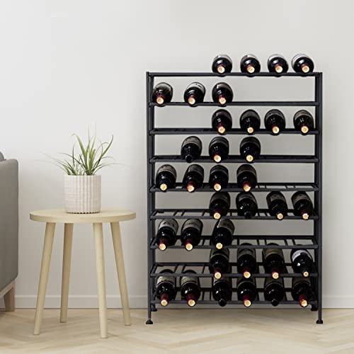 MyGift Black Metal Wine Rack Freestanding Floor Stand, 9 Tier Beverage Bottle Storage Shelf - Holds up to 54 Bottles