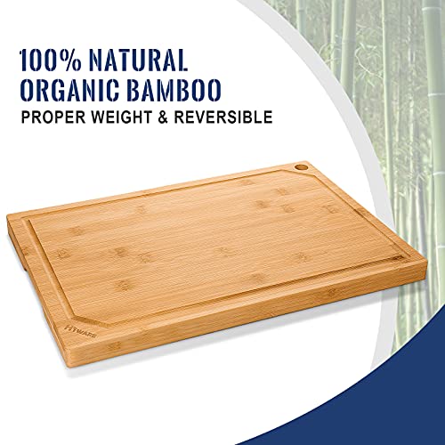 Hiware 4-Piece Bamboo Cutting Boards Set for Kitchen, Heavy Duty Cutting Board with Juice Groove, Bamboo Chopping Board Set for Meat, Vegetables - Pre Oiled, Extra Large