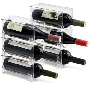 eltow wine holder plastic wine rack (6-pack) stackable display and fridge storage system – clear, heavy-duty pet plastic – great for home kitchen refrigerator, bar, countertop, or dining room