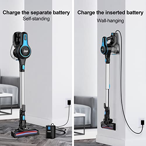 INSE Cordless Vacuum Cleaner, 6-in-1 Rechargeable Stick Vacuum with 2200 m-A-h Battery, Powerful Lightweight Vacuum Cleaner, Up to 45 Mins Runtime, for Home Hard Floor Carpet Pet Hair-N5S Navy