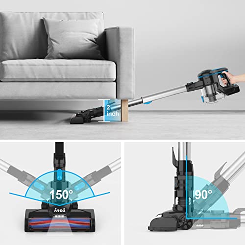 INSE Cordless Vacuum Cleaner, 6-in-1 Rechargeable Stick Vacuum with 2200 m-A-h Battery, Powerful Lightweight Vacuum Cleaner, Up to 45 Mins Runtime, for Home Hard Floor Carpet Pet Hair-N5S Navy