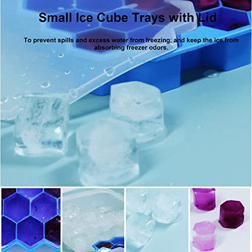 Ice Cube Trays for Freezer with Lid-37 Grid Silicone Ice Cube Tray with Lid for Small Ice Cube Molds,Easy-Release Reusable Ice Cube in Organizer Bins or Ice Bucket for Cocktail bar or Iced Coffee Cup