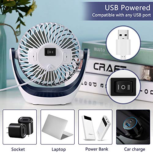 Aluan Desk Fan Small Table Fan with Strong Airflow Quiet Operation Portable Fan Speed Adjustable Head 360°Rotatable Mini Personal Fan for Home Office Bedroom Table and Desktop 5.1 Inch