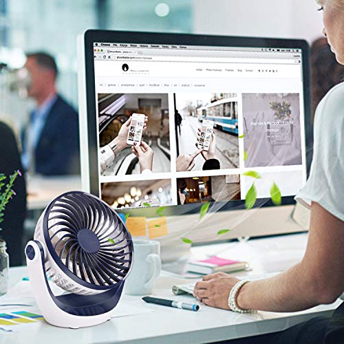 Aluan Desk Fan Small Table Fan with Strong Airflow Quiet Operation Portable Fan Speed Adjustable Head 360°Rotatable Mini Personal Fan for Home Office Bedroom Table and Desktop 5.1 Inch