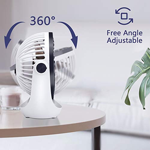 Aluan Desk Fan Small Table Fan with Strong Airflow Quiet Operation Portable Fan Speed Adjustable Head 360°Rotatable Mini Personal Fan for Home Office Bedroom Table and Desktop 5.1 Inch