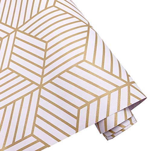 Yifely Golden Stripes Drawer Liner Self-Adhesive Shelf Covering Paper Waterproof Protect Furniture Countertop Surface 17.7 Inch by 9.8 Fee