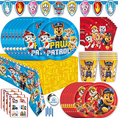 Paw Patrol Party Supplies and Decorations, Paw Patrol Birthday Party Supplies, Serves 16 Guests, Officially Licensed with Table Cover, Banner Decor, Plates, Napkins & More