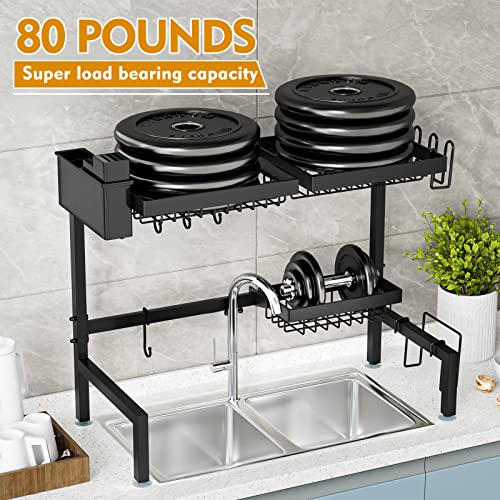 SNSLXH 2 Tiers 3 Baskets Over The Sink Dish Drying Rack, Kitchen Large Shelf, Suitable for 99% Sinks, Effective Drainage Drying, Kitchen Drainage Rack, 24.8"-35.4"