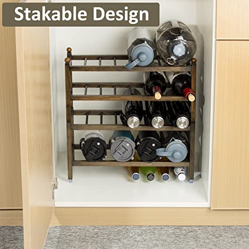 Yangbaga Adjustable Bamboo Water Bottle Organizer , Kitchen Pantry Water Bottle Storage Rack for Cabinets, Home Cup and Wine Bottle Holder Shelf Organizers, 3 Pack 8-Slot, Hold 24 Bottles