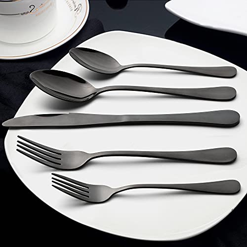 LIANYU Black Silverware Flatware Set for 2, 10-Piece Stainless Steel Cutlery Set, Mirror Finished, Dishwasher Safe