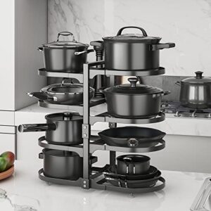 Wisdom Star 8 Tier Pots and Pans Lid Organizer Rack Holder, Adjustable Pot Organizer Rack for Under Cabinet, Pot Rack for Kitchen Organization and Storage, Black