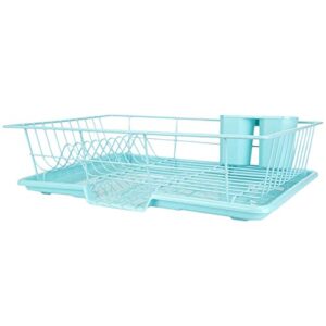 home basics dish drying rack (turquoise) dish drainers for kitchen counter | with sloping tray and utensil holder | big dish drying rack