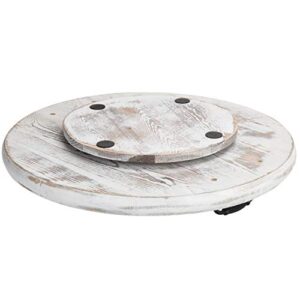 MyGift 18-Inch Whitewashed Wood Turntable with Metal Handles - Lazy Susan Kitchen Serving Spinning Tray