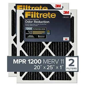 filtrete 20x25x1, ac furnace air filter, mpr 1200, allergen defense odor reduction, 2-pack (exact dimensions 19.688 x 24.688 x 0.84)