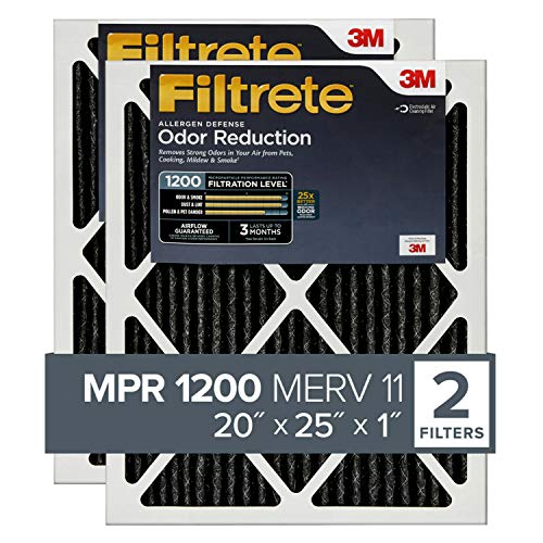 Filtrete 20x25x1, AC Furnace Air Filter, MPR 1200, Allergen Defense Odor Reduction, 2-Pack (exact dimensions 19.688 x 24.688 x 0.84)