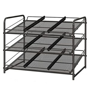 simple trending 3-tier stackable can rack organizer, mesh can storage dispenser for kitchen cabinet or pantry, black