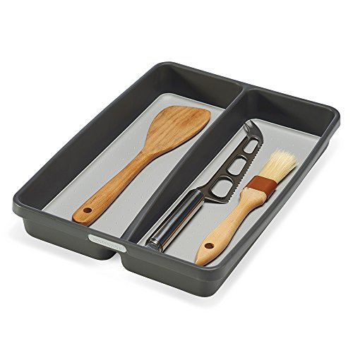 madesmart Classic Mini Utensil Tray - Granite | CLASSIC COLLECTION | 2-Compartments | Kitchen Organizer | Soft-grip Lining and Non-slip Rubber Feet | BPA-Free