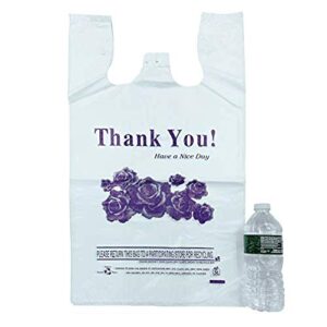 r noble heavy duty 12???23???7?purple flower thank you reusable disposable grocery t-shirt plastic bags 200 counts 17mic
