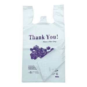 R Noble Heavy Duty 12???23???7?Purple Flower Thank You Reusable Disposable Grocery T-Shirt Plastic Bags 200 Counts 17Mic