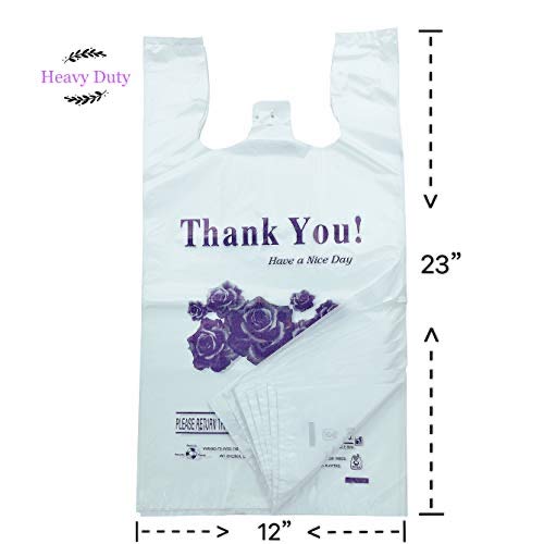 R Noble Heavy Duty 12???23???7?Purple Flower Thank You Reusable Disposable Grocery T-Shirt Plastic Bags 200 Counts 17Mic