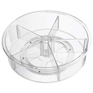 firjoy lazy susan cabinet organizer with removable dividers, 12 inch spinning turntable organizer for snack, spice, kitchen, pantry, fridge – clear