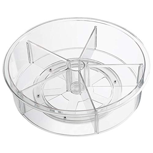 FIRJOY Lazy Susan Cabinet Organizer with Removable Dividers, 12 inch Spinning Turntable Organizer for Snack, Spice, Kitchen, Pantry, Fridge - Clear