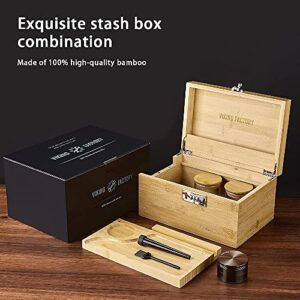 Viking Factory Decorative Box Set with Combination Lock - Premium Large Bamboo Storage Box Removable Tray Brush, Wooden Storage Roll Kit with All Accessories (Sliding Tray)