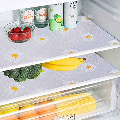 8 Pcs Refrigerator Liners for Shelves Washable, Daisy Refrigerator Mats Liners, Shinywear Fridge Shelf Liners Cover Pads for Freezer Glass, Waterproof Shelf Liner for Cabinet Drawers Cupboard