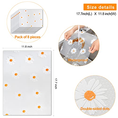 8 Pcs Refrigerator Liners for Shelves Washable, Daisy Refrigerator Mats Liners, Shinywear Fridge Shelf Liners Cover Pads for Freezer Glass, Waterproof Shelf Liner for Cabinet Drawers Cupboard