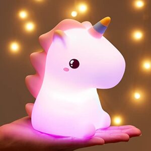 one fire unicorn night lights for girls bedroom,16 colors cute night light for kids, led rechargeable unicorn lamp, unicorns gifts for girls night light, silicone night light kids cute kawaii stuff