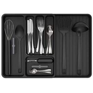 mr.siga expandable silverware organizer, flatware organizer for drawer, utensil organizer and adjustable cutlery tray for kitchen drawer, black