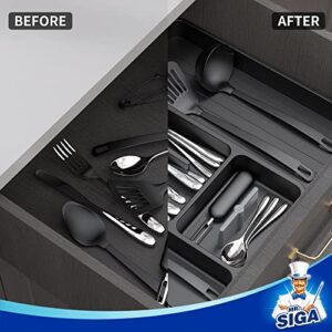 MR.SIGA Expandable Silverware Organizer, Flatware Organizer for Drawer, Utensil Organizer and Adjustable Cutlery Tray for Kitchen Drawer, Black