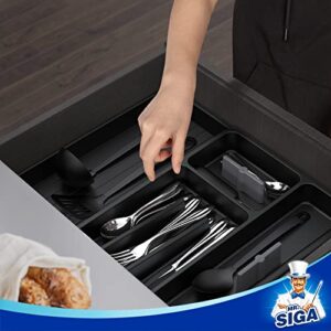 MR.SIGA Expandable Silverware Organizer, Flatware Organizer for Drawer, Utensil Organizer and Adjustable Cutlery Tray for Kitchen Drawer, Black