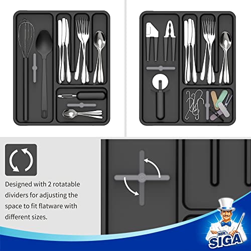 MR.SIGA Expandable Silverware Organizer, Flatware Organizer for Drawer, Utensil Organizer and Adjustable Cutlery Tray for Kitchen Drawer, Black