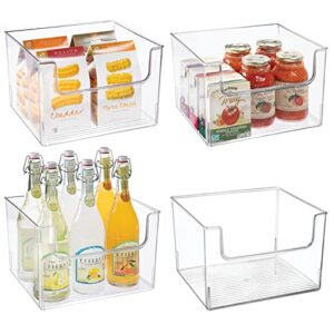 mdesign modern plastic open front dip storage organizer bin basket for kitchen organization – shelf, cubby, cabinet, and pantry organizing decor – ligne collection – 4 pack – clear