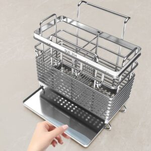 Sturdy 304 Stainless Steel Utensil Drying Rack, Basket Holder with Hooks 2 Compartments Draining Basket, Rust Proof, No Drilling,Kitchen Dish Drainer Dish Drying Rack