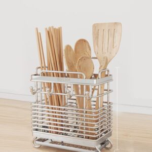 Sturdy 304 Stainless Steel Utensil Drying Rack, Basket Holder with Hooks 2 Compartments Draining Basket, Rust Proof, No Drilling,Kitchen Dish Drainer Dish Drying Rack