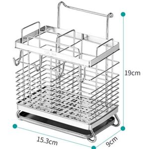 Sturdy 304 Stainless Steel Utensil Drying Rack, Basket Holder with Hooks 2 Compartments Draining Basket, Rust Proof, No Drilling,Kitchen Dish Drainer Dish Drying Rack