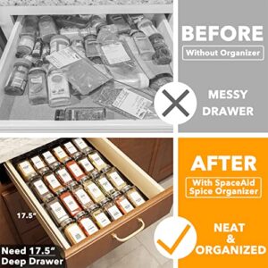 SpaceAid Spice Drawer Organizer with 24 Spice Jars, 378 White Minimalist Spice Labels, 4 Tier Seasoning Rack Tray Insert for Kitchen Drawers, 11.25" Wide x 17.5" Deep