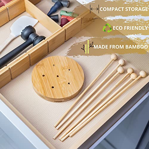 May Bright Products Bamboo Drying Rack for Reusable Storage Bags - Plastic Bags - Water Bottles - Baby Bottles - Cups - Wine Glasses - Gloves and Mittens - 10 1/2” X 5 7/8” with Compact Storage