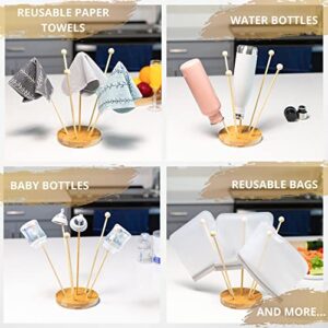 May Bright Products Bamboo Drying Rack for Reusable Storage Bags - Plastic Bags - Water Bottles - Baby Bottles - Cups - Wine Glasses - Gloves and Mittens - 10 1/2” X 5 7/8” with Compact Storage