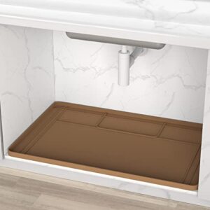 Under Sink Mat for Kitchen Waterproof, 34" x 22" Silicone Thicken Trimmable Cabinet Mat, Under Sink Drip Tray for Kitchen Bathroom Cabinets, , Adjustable Size, Hold up to 3.3 Gallons Liquid (Brown)