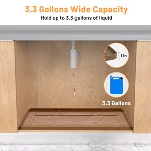 Under Sink Mat for Kitchen Waterproof, 34" x 22" Silicone Thicken Trimmable Cabinet Mat, Under Sink Drip Tray for Kitchen Bathroom Cabinets, , Adjustable Size, Hold up to 3.3 Gallons Liquid (Brown)