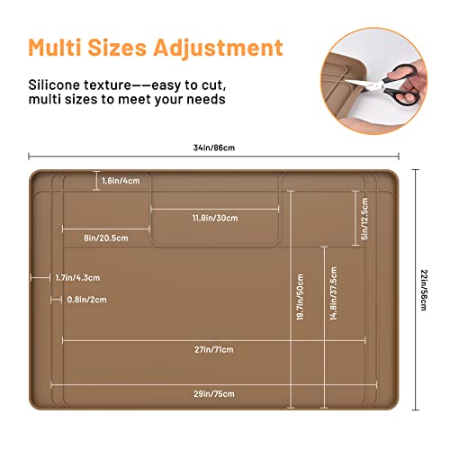 Under Sink Mat for Kitchen Waterproof, 34" x 22" Silicone Thicken Trimmable Cabinet Mat, Under Sink Drip Tray for Kitchen Bathroom Cabinets, , Adjustable Size, Hold up to 3.3 Gallons Liquid (Brown)